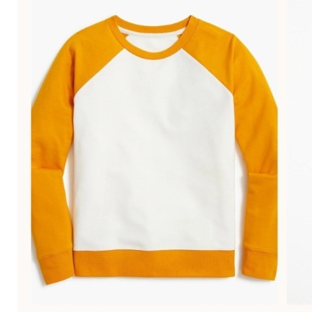 J.Crew Womens Raglan Colorblock Sweatshirt Yellow White Crew Neck Small NWOT
